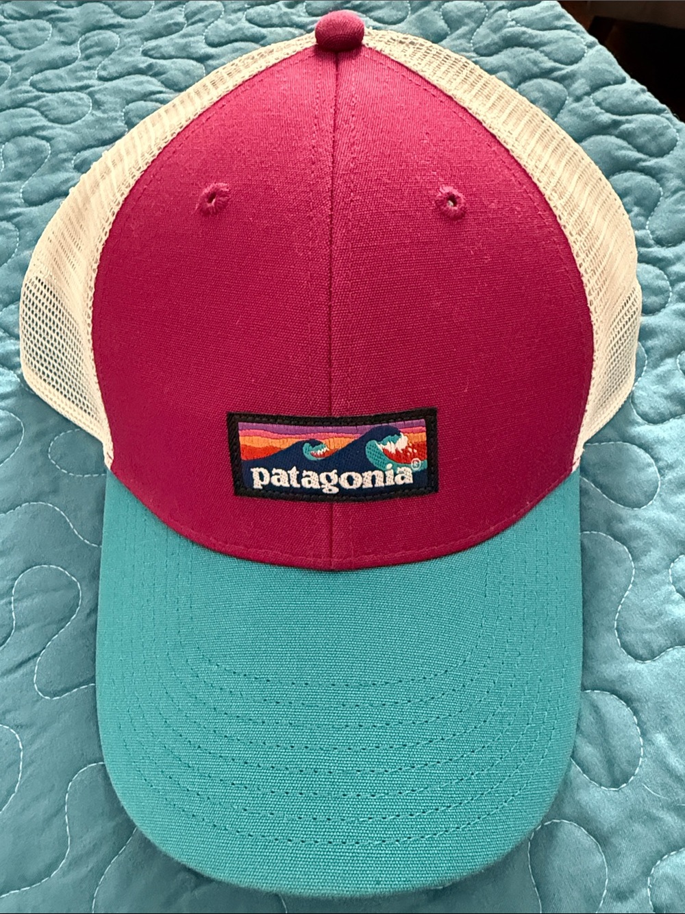Patagonia Two-Tone Trucker Hat - Fuchsia & Teal with white mesh